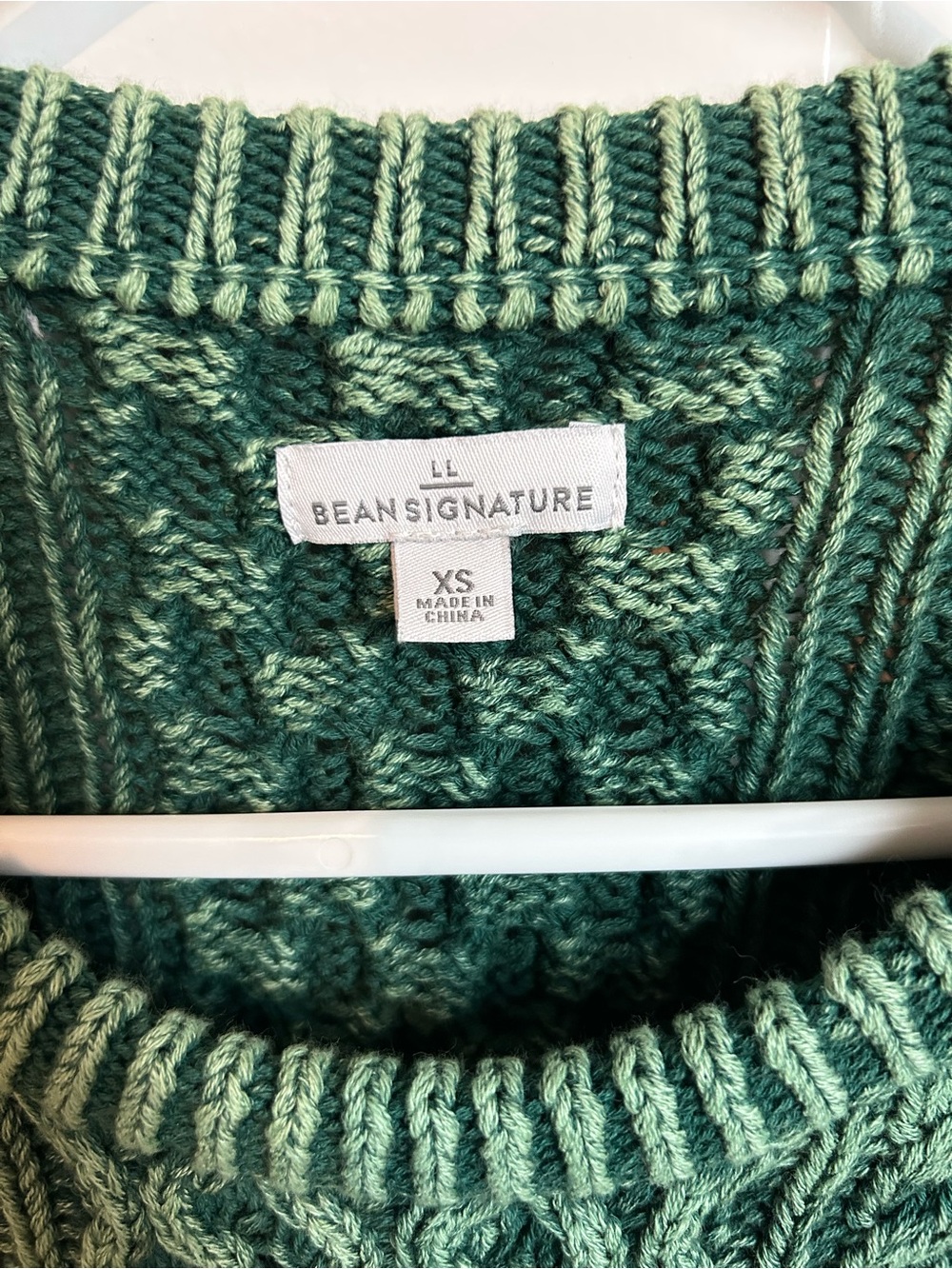 L.L.Bean Signature Green Cable Knit Sweater Women’s M Aran Fisherman Knit - Picture 3 of 6